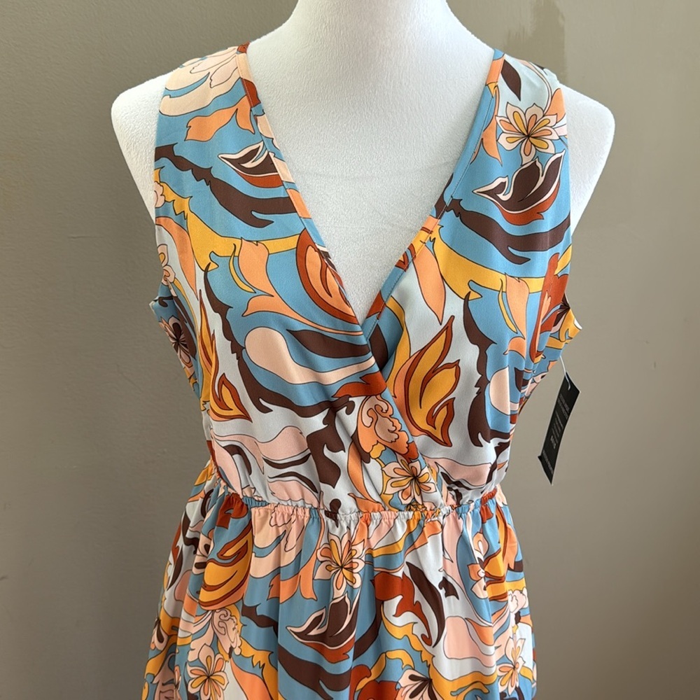 Boston Proper‎ Printed Tiered Midi Multi Color V-Neck Sleeveless Dress Size S - Picture 7 of 12